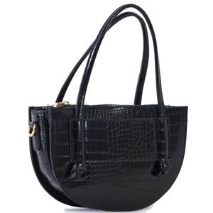 Black Crescent Faux Alligator Skin Bag